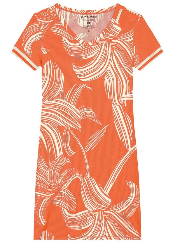 Malwee - Vestido Reto Tropical Canelado Laranja