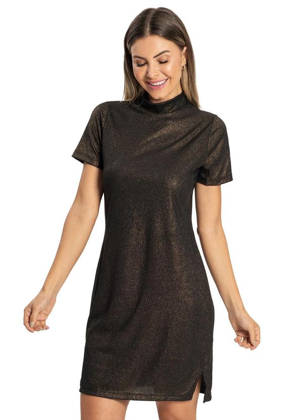 Rovitex - Vestido Ribana Canelada Lurex Preto