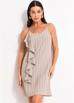 Vestido (Risca de Giz Bege) em Alfaiataria