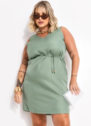 Quintess - Vestido Risca de Giz Verde em - QUINTESS
