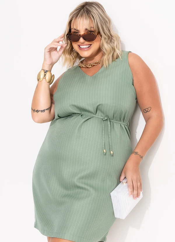 Quintess - Vestido Risca de Giz Verde em