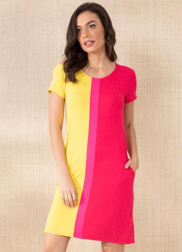 Vestido (Rosa/Amarelo) com Recortes