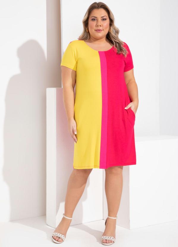 Outlet - Vestido Rosa/Amarelo com Recortes 1