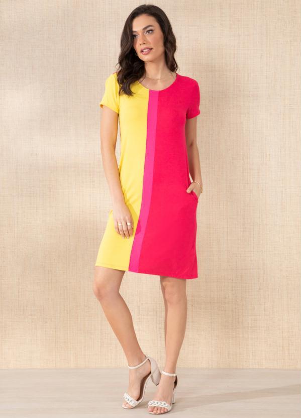 Outlet - Vestido Rosa/Amarelo com Recortes 9