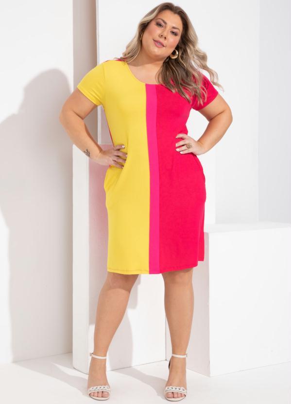 Outlet - Vestido Rosa/Amarelo com Recortes 3