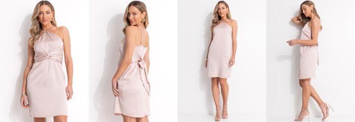 Vestido Rosa Claro em Crepe Plano Acetinado
