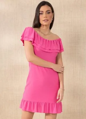 Quintess - Vestido Rosa com Babados - QUINTESS