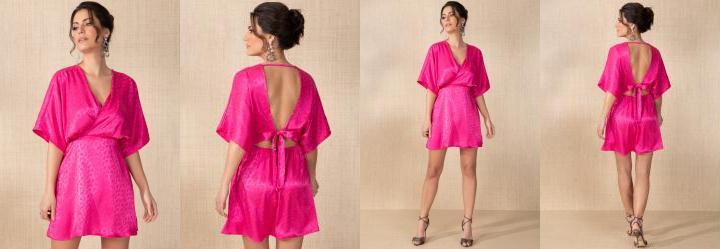 Vestido Rosa com Decote Transpassado