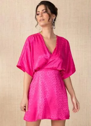 Quintess - Vestido Rosa com Decote Transpassado - QUINTESS