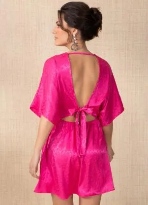 Quintess - Vestido Rosa com Decote Transpassado - QUINTESS