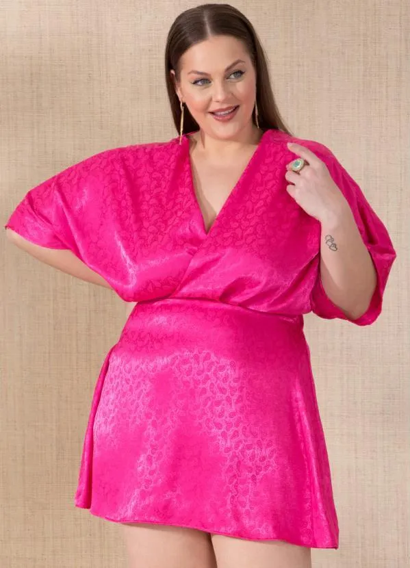 Quintess - Vestido Rosa com Decote Transpassado 8