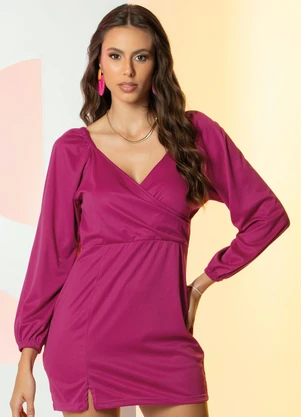 Moda Pop - Vestido Rosa com Decote Transpassado - MODA POP