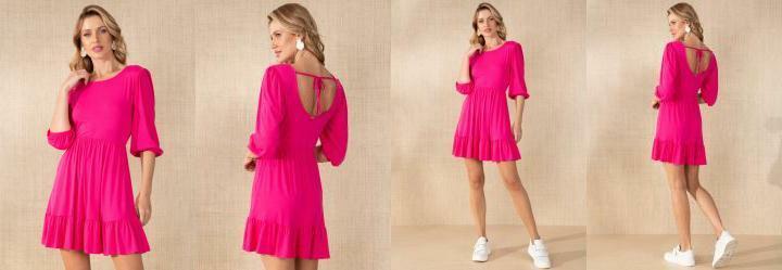 Vestido Rosa com Detalhe para Amarrar nas Costas