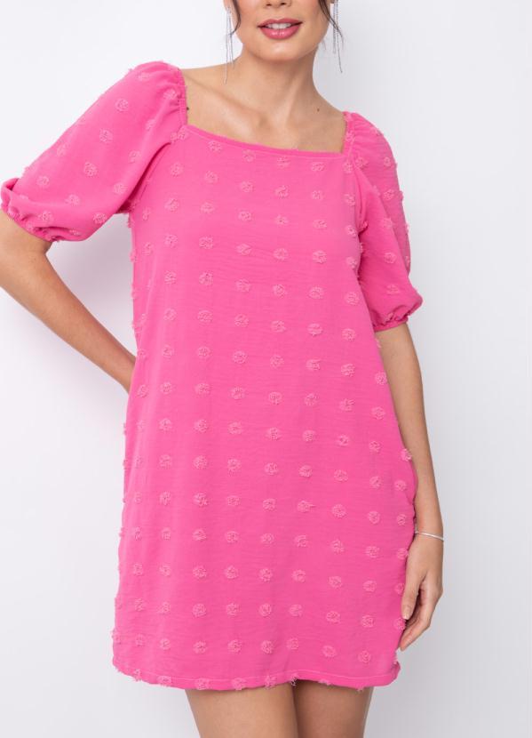 Quintess - Vestido Rosa Curto em Tecido Plano Jacquard 2
