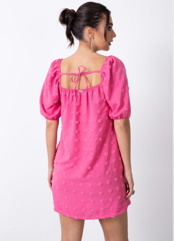 Quintess - Vestido Rosa Curto em Tecido Plano Jacquard 3
