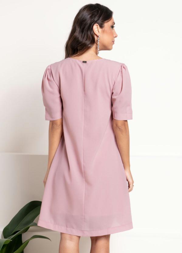 Outlet - Vestido Rosa Decote V e Pregas nas Mangas 9