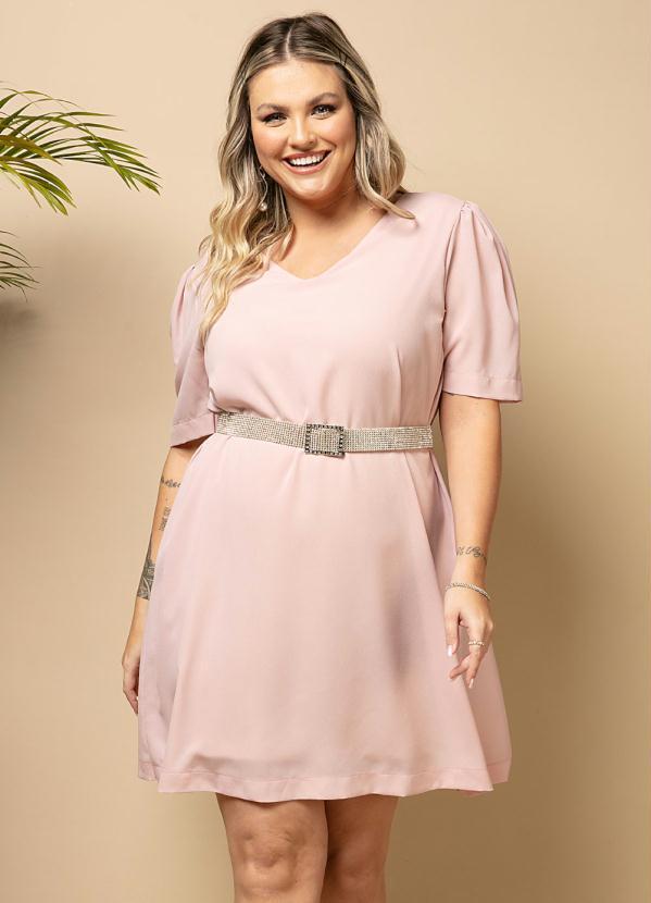 Outlet - Vestido Rosa Decote V e Pregas nas Mangas 5