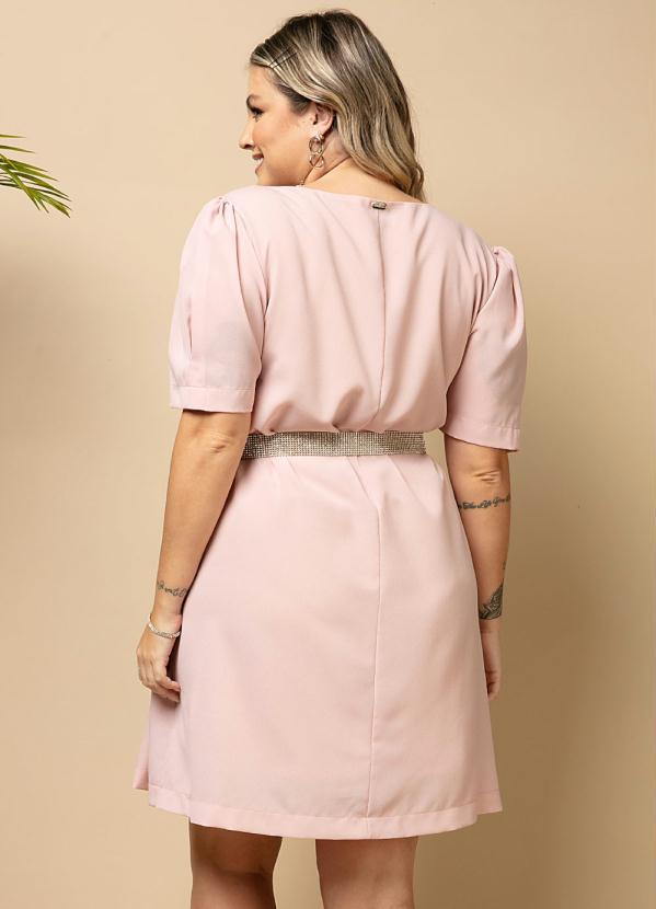 Outlet - Vestido Rosa Decote V e Pregas nas Mangas 4