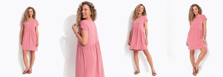 Vestido Rosa em Malha de Viscose