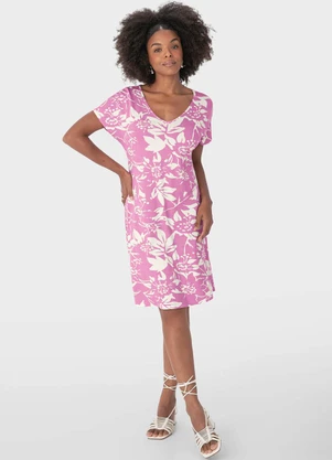 Malwee - Vestido Rosa Evasê Floral Curto - MALWEE