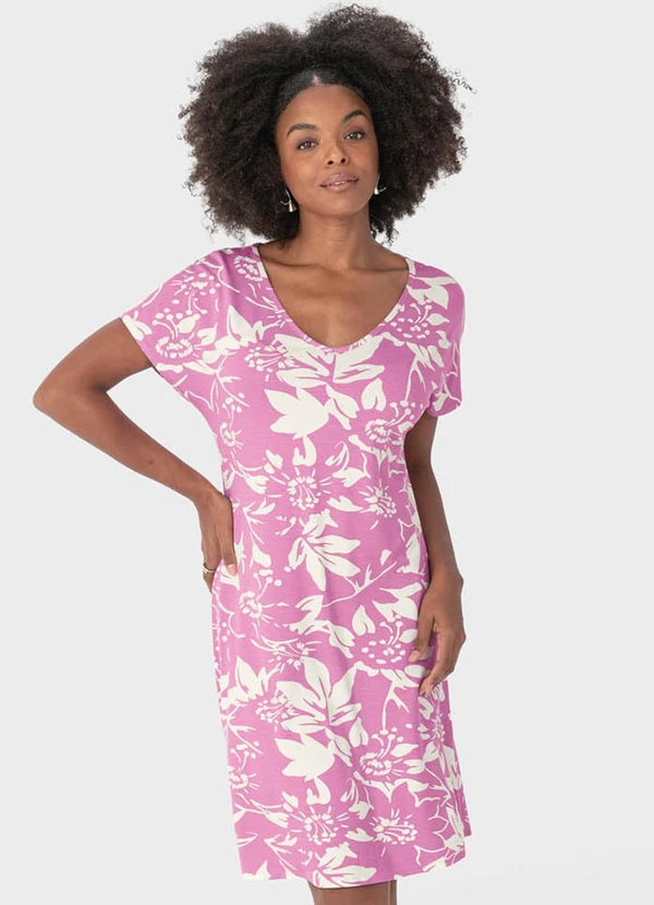 Malwee - Vestido Rosa Evasê Floral Curto