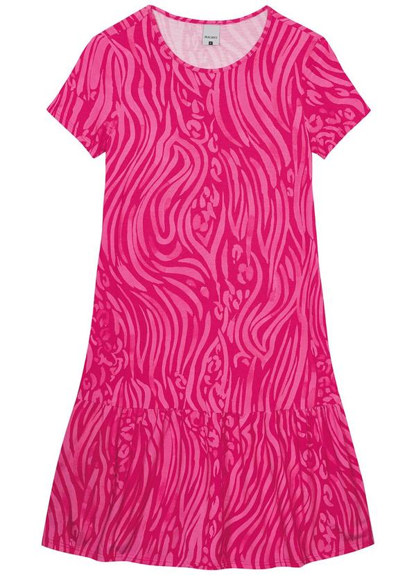 Malwee - Vestido Rosa Pink Curto Evasê Animal Print