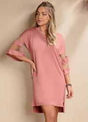 Vestido Rosa Queimado com Detalhes em Tule