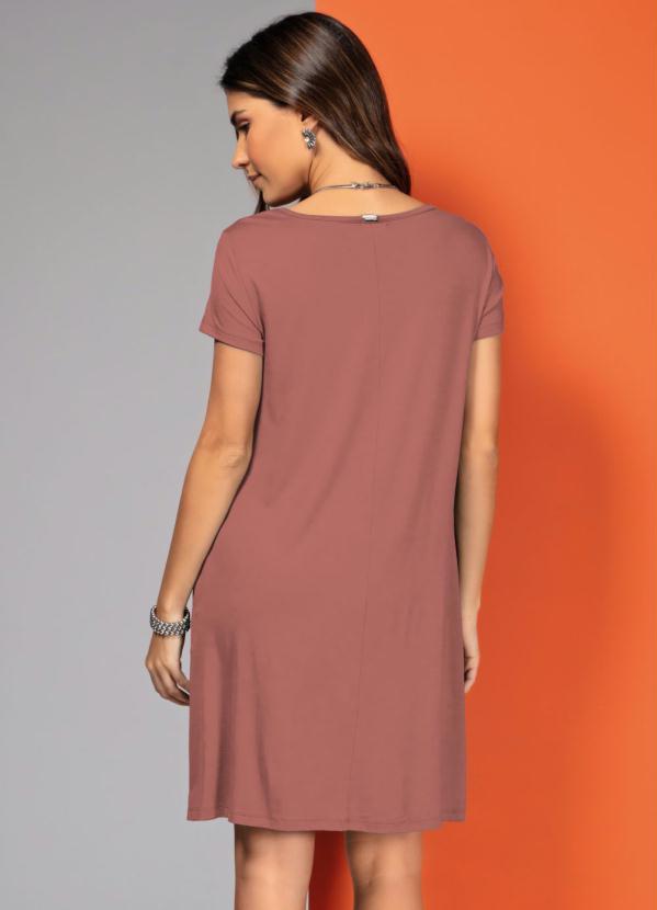 Quintess - Vestido Rosê com Bolsos e Mangas Curtas 2