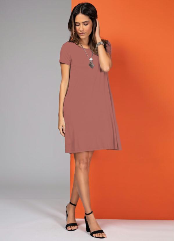 Quintess - Vestido Rosê com Bolsos e Mangas Curtas 3