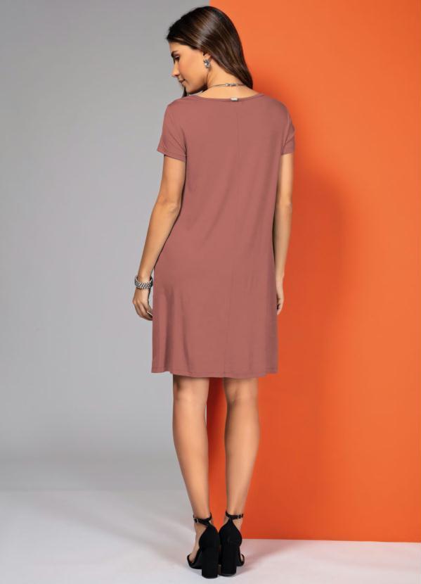 Quintess - Vestido Rosê com Bolsos e Mangas Curtas 4