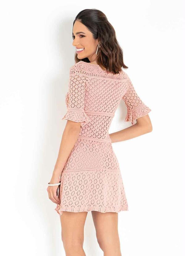 Outlet - Vestido Rosê em Tricô com Mangas Amplas 2