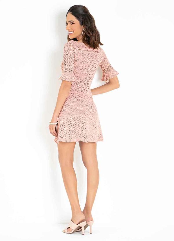 Outlet - Vestido Rosê em Tricô com Mangas Amplas 4