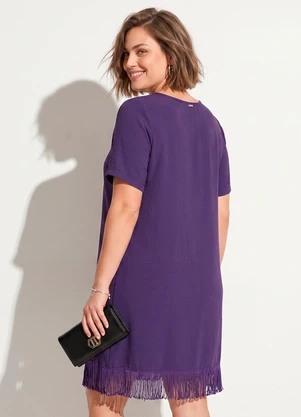 Quintess - Vestido Roxo em Crepe Plano com Franjas - QUINTESS