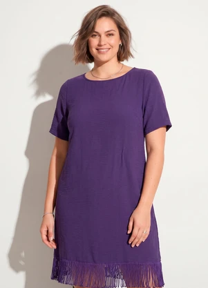 Quintess - Vestido Roxo em Crepe Plano com Franjas - QUINTESS