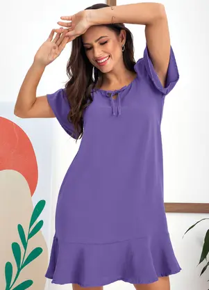 Rovitex - Vestido Roxo em Crepe Plano - ROVITEX