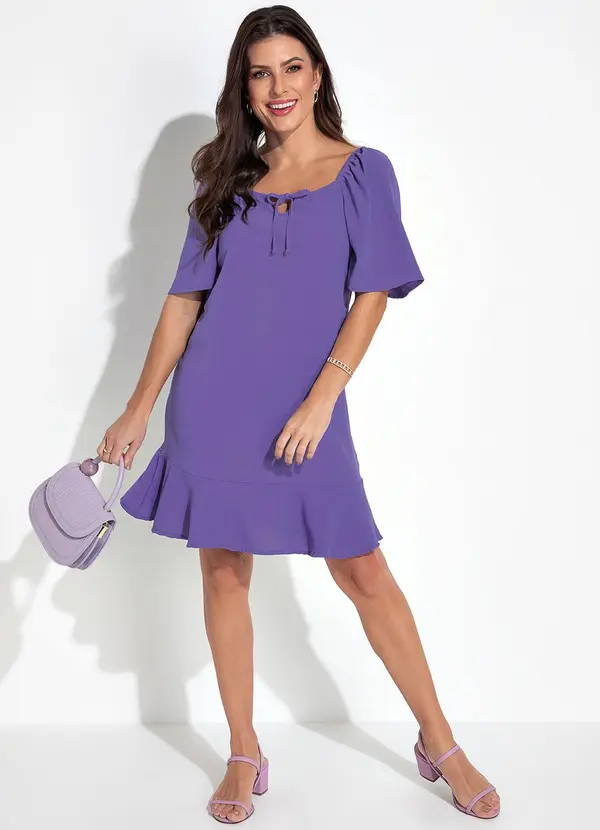 Rovitex - Vestido Roxo em Crepe Plano 3