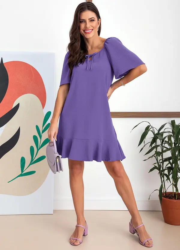 Rovitex - Vestido Roxo em Crepe Plano 5
