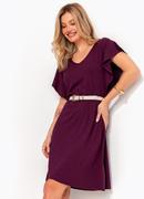 Vestido Midi Soltinho Roxo em Malha de Viscose com Manga Babado