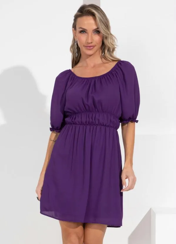 Queima Estoque - Vestido Roxo em Tecido Plano com Drapeado