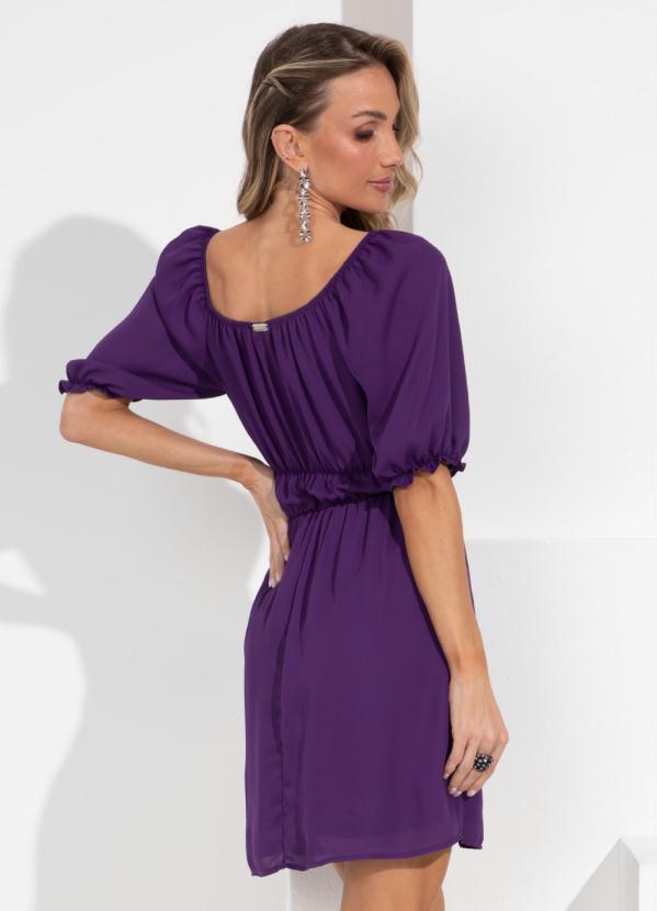 Outlet - Vestido Roxo em Tecido Plano com Drapeado 10