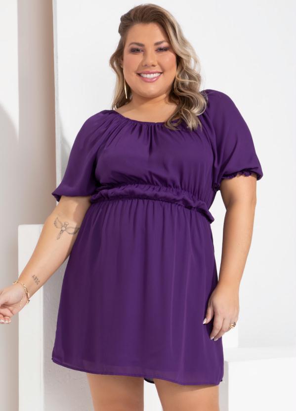 Outlet - Vestido Roxo em Tecido Plano com Drapeado 5