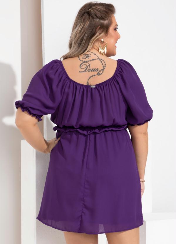 Outlet - Vestido Roxo em Tecido Plano com Drapeado 4