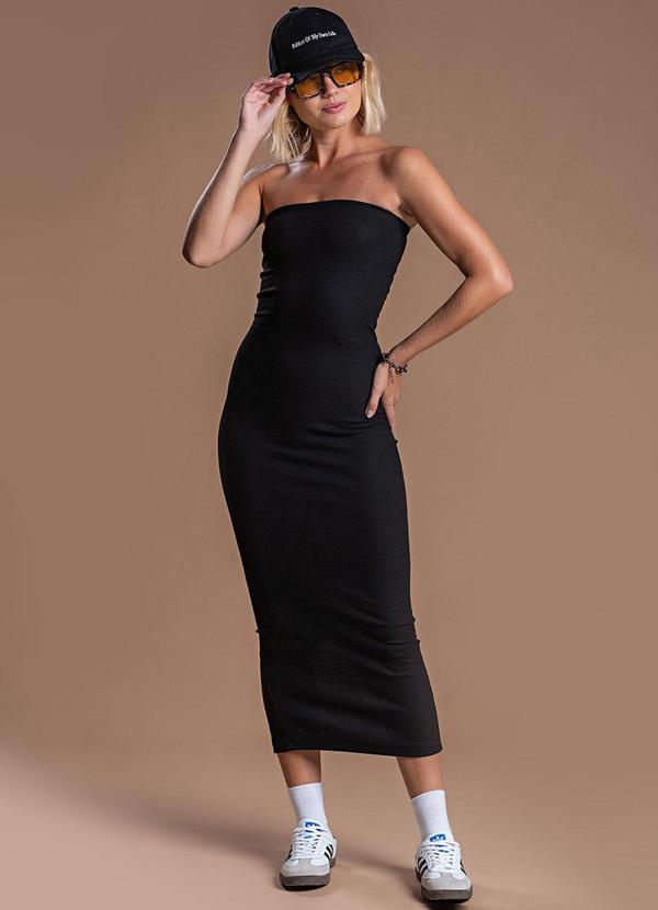 Choyee - Vestido sem Alças Hipermidi Justo Preto