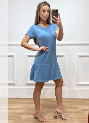 Doce Tom - Vestido Soltinho com Babado Azul - DOCE TOM