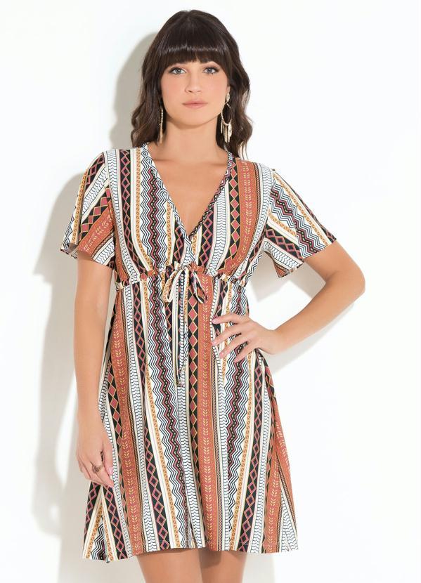 Quintess - Vestido Soltinho Étnico com Cordel na Cintura 1