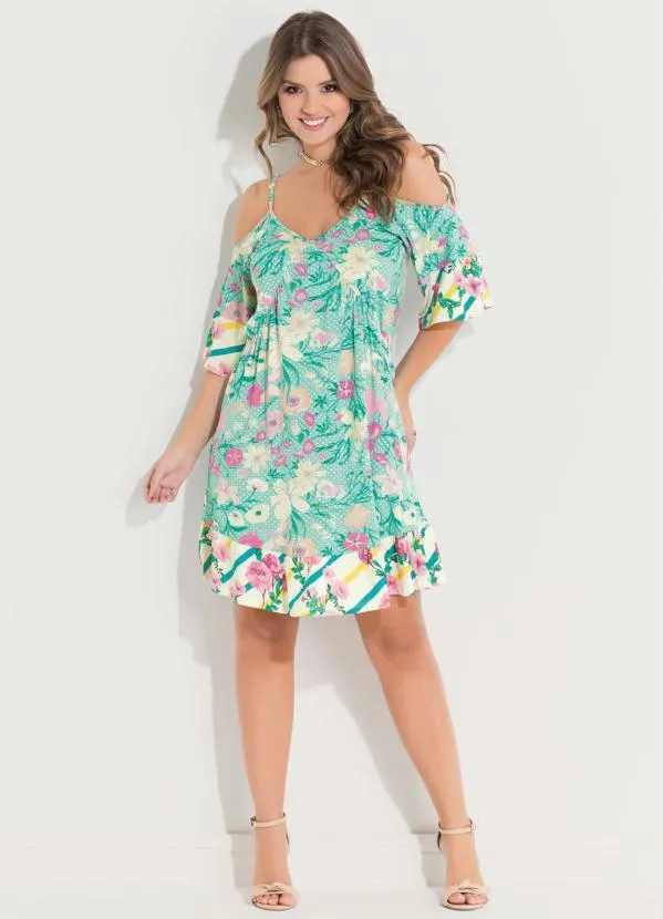 Quintess - Vestido Soltinho Floral Verde com Alças 3