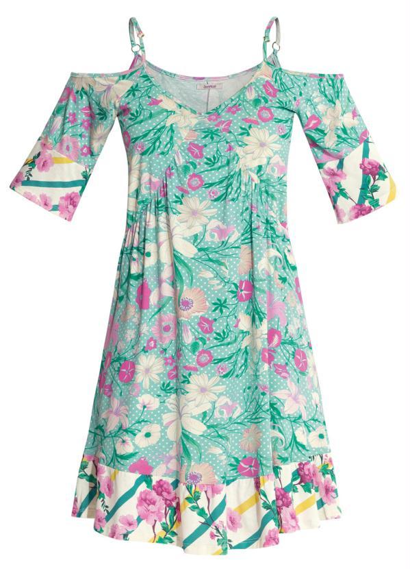 Quintess - Vestido Soltinho Floral Verde com Alças 5