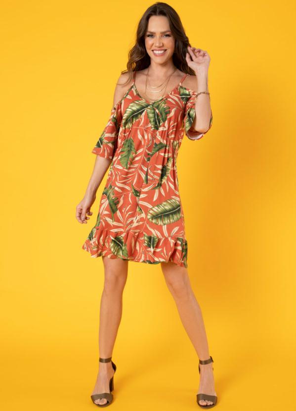 Quintess - Vestido Soltinho Folhagem Laranja com Alças 3