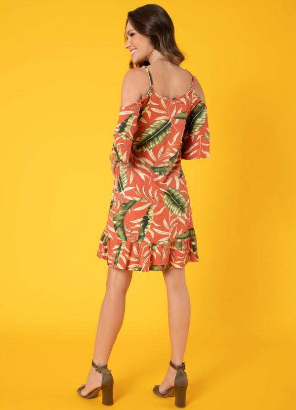 Quintess - Vestido Soltinho Folhagem Laranja com Alças 4