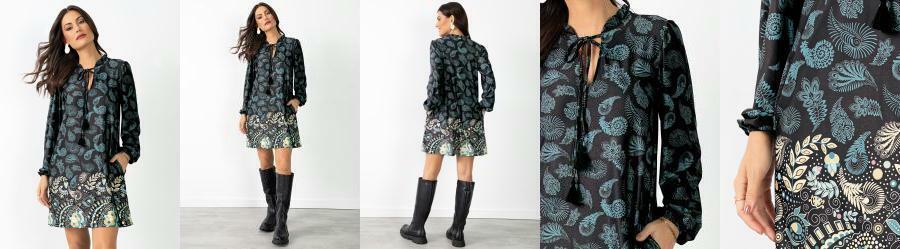 Vestido Soltinho Paisley Preto com Tassel